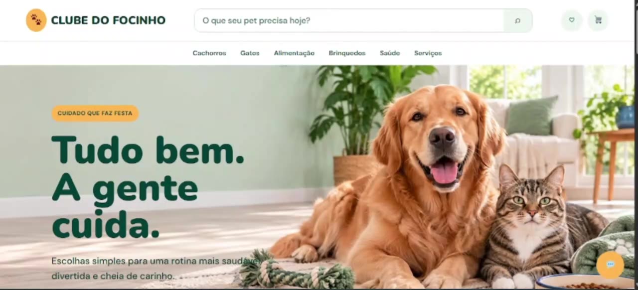 Página inicial do site Clube do Focinho