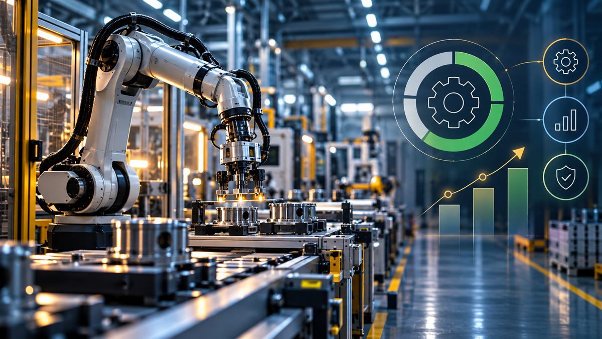Braço robótico em linha de produção industrial
