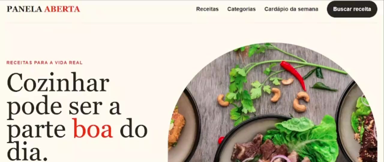 Página inicial do site Panela Aberta
