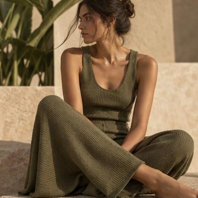 Blusa Contorno, tricô oliva