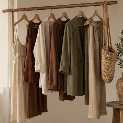 Arara com vestidos e peças em tons terrosos