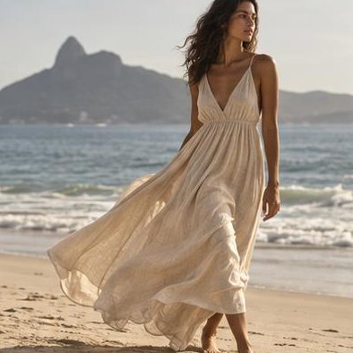 Vestido Horizonte, linho areia