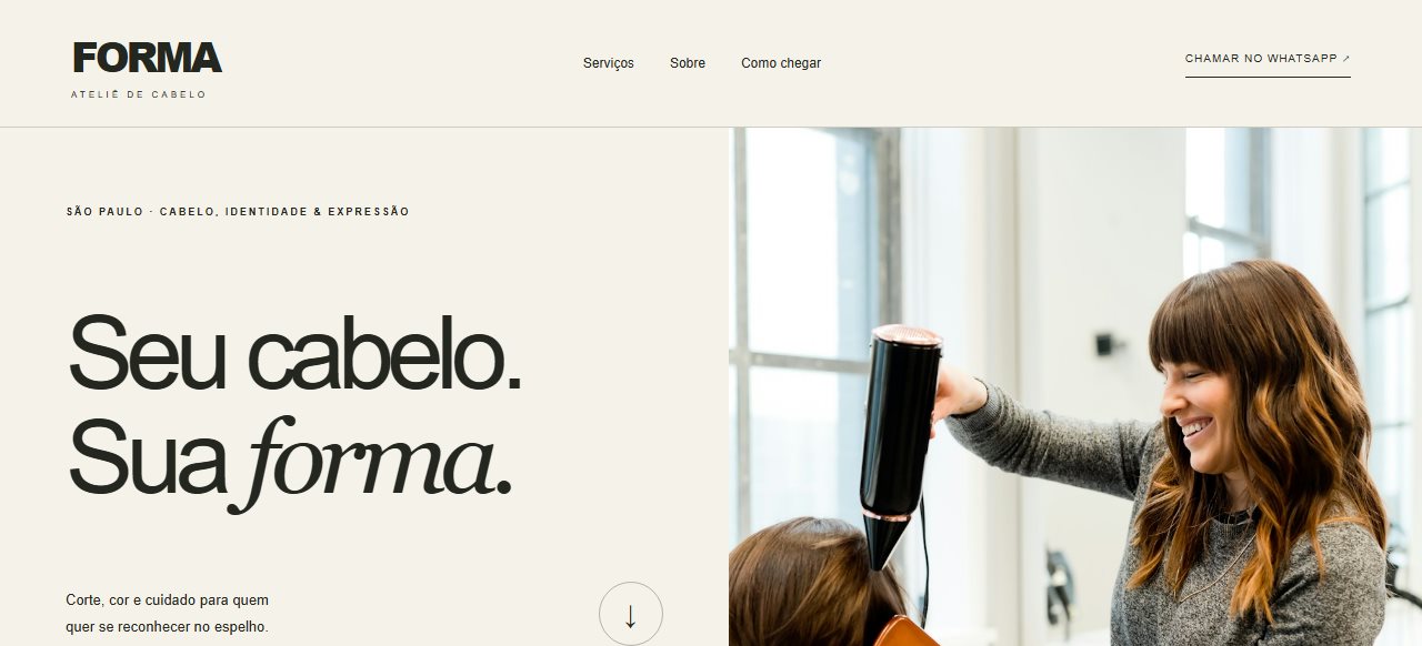 Exemplo de página Íris: Forma, ateliê de cabelo
