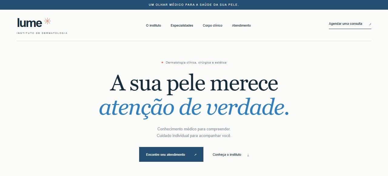 Página inicial do site Lume
